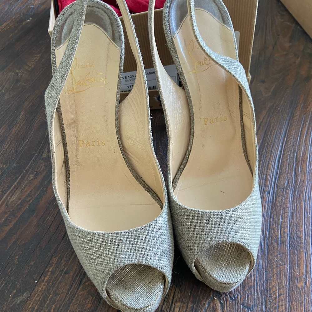 Christian louboutin prive 120 Jutta laminata silver peep toe heels